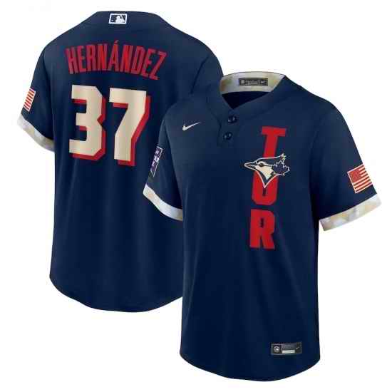 Men's Toronto Blue Jays #37 Teoscar Hern��ndez Nike Navy 2021 MLB All-Star Game Replica Player Jersey